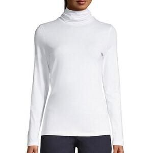 Lands' End Womens White Shaped Fit Cotton Basic Long Sleeve Turtleneck Sz Medium